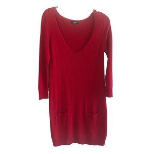 Express Women’s Red Wool Blend Sweater Dress With Pockets, V-Neck, Size Medium